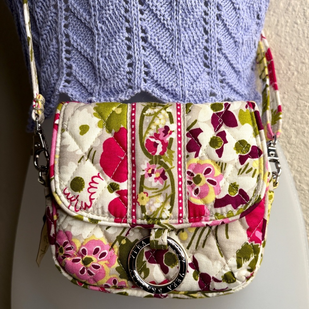 Vera Bradley Grey Floral Little Hip Bag Make Me Blush Retire Vintage Silver Ring